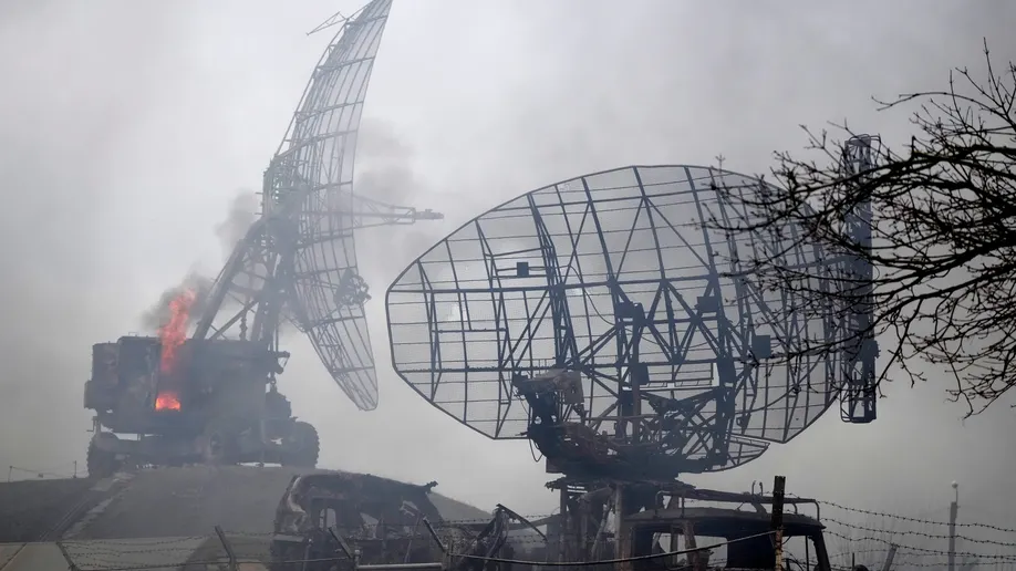 Damaged radar arrays and other equipment is seen at Ukrainian military facility outside Mariupol, Ukraine, Thursday, Feb. 24, 2022. Russia has launched a barrage of air and missile strikes on Ukraine early Thursday and Ukrainian officials said that Russian troops have rolled into the country from the north, east and south. ((AP Photo/Sergei Grits))