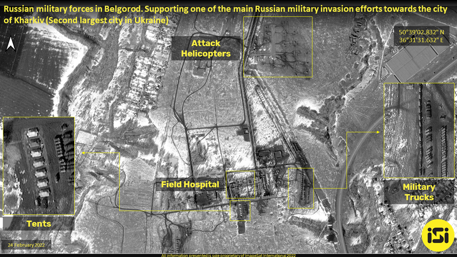 Satellite images show developments of Russian invasion of Ukraine on Thursday, Feb. 24, 2022. Images provided by ImageSat International (ISI) intelligence report, space-based intelligence solutions company. (ImageSat International (ISI))