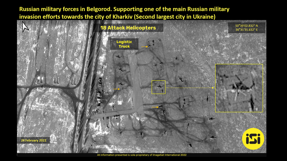 Satellite images show developments of Russian invasion of Ukraine on Thursday, Feb. 24, 2022. Images provided by ImageSat International (ISI) intelligence report, space-based intelligence solutions company. (ImageSat International (ISI))