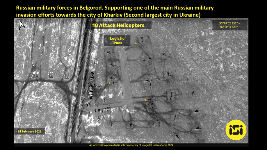 Satellite images show developments of Russian invasion of Ukraine on Thursday, Feb. 24, 2022. Images provided by ImageSat International (ISI) intelligence report, space-based intelligence solutions company. (ImageSat International (ISI))