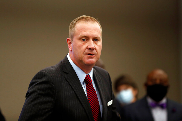 FILE - Missouri Attorney General Eric Schmitt speaks during a news conference in St. Louis, Aug. 6, 2020. (AP Photo/Jeff Roberson, File)
