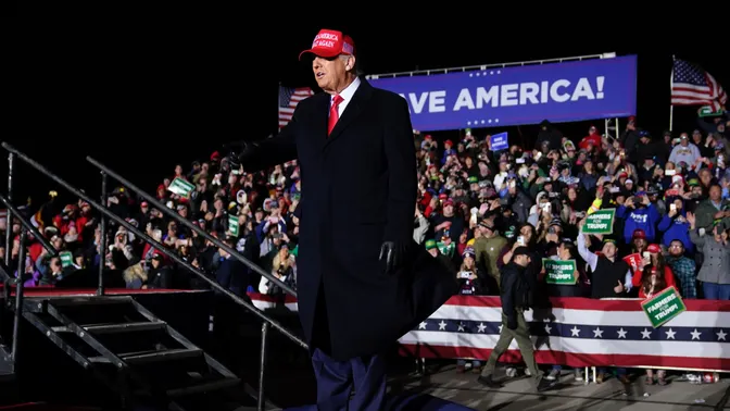 Former President Donald Trump greets supporters before speaking at a rally, Thursday, Nov. 3, 2022, in Sioux City, Iowa. (AP Photo/Charlie Neibergall) (AP)