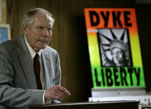 Pastor Fred Phelps, who died in 2014, led the controversial Westboro Baptist Church in Topeka, Kansas. Phelps and his tight-knit congregation traveled the country picketing military funerals to convey their belief that soldier deaths were God's punishment for America's toleration of homosexuals. Phelps and his church members won a Supreme Court case in which the family of a slain Marine had sued Phelps. (AP Photo/Charlie Riedel, used with permission from The Associated Press.)