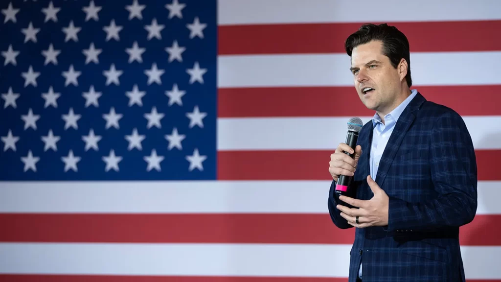 NEWARK, OH - APRIL 30: Rep. Matt Gaetz, R-Florida, at The Trout Club on April 30, 2022, in Newark, Ohio. (Photo by Drew Angerer/Getty Images)