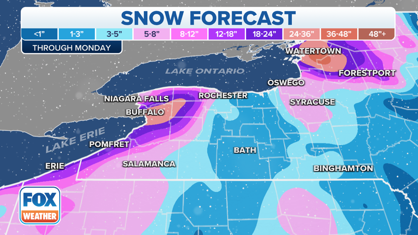 Lake-effect snow forecast through Monday, Dec. 26, 2022. (FOX Weather)