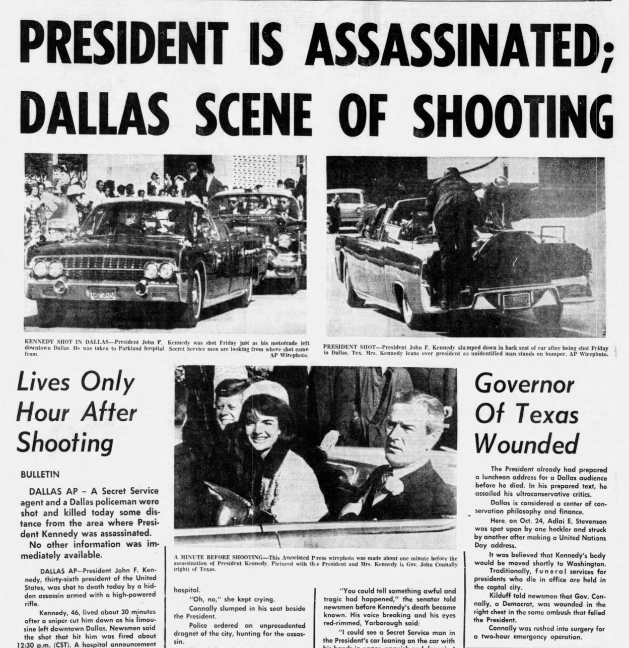 Newspaper coverage of the assassination of President John F. Kennedy (Terre Haute Tribune, via Newspapers.com)