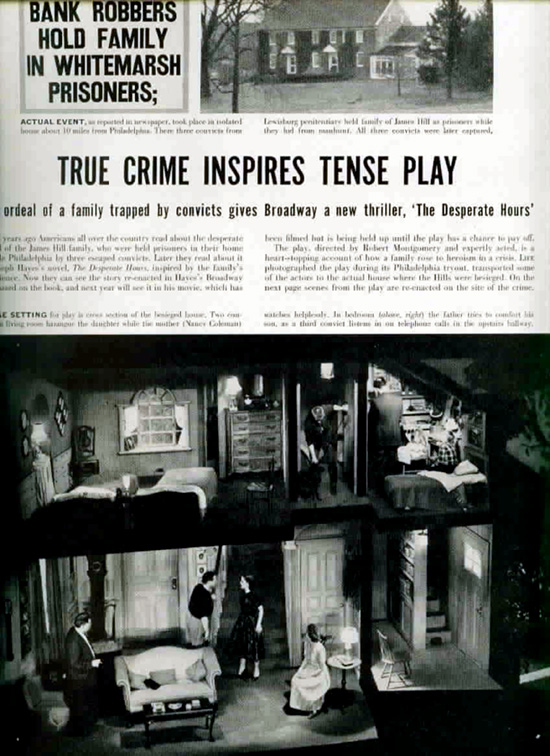 This review of The Desperate Hours play in Life Magazine led to a false light claim by James Hill. False light invasion of privacy is a cause of action for portraying an individual unflatteringly or as something they are not. The Life review compared the play to real events in which the Hill family was taken hostage. Hill had said his family had been treated courteously and were not harmed in any way, and he believed Life had portrayed the events falsely for financial gain. The Supreme Court found in Time, Inc. v. Hill that Hill had to show actual malice to prevail in the false light claim.