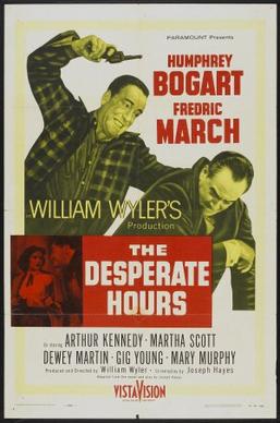 A poster from the film, The Desperate Hours, which was based on a 1955 play of the same name. The film, play and a book were based loosely on an actual event in Pennsylvania in which the Hill family was taken hostage. James Hill, the father, claimed a review of the play in Life Magazine portrayed his family in a false light. The Supreme Court said to win the claim, the family had to prove actual malice or the First Amendment freedom of the press would be burdened. (Image via Wikimedia Commons, fair use rationale)