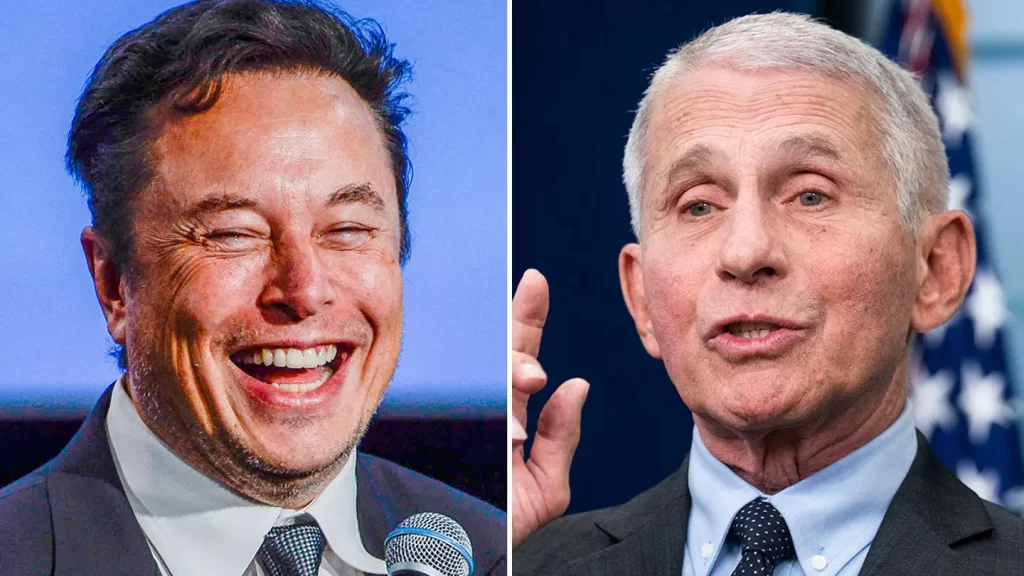On the left, Tesla CEO Elon Musk smiles as he addresses guests at the Offshore Northern Seas 2022 (ONS) meeting in Stavanger, Norway on August 29, 2022. On the right, Dr. Anthony Fauci speaks about the coronavirus during the White House press briefing on Tuesday, November 22, 2022. (Getty Images)