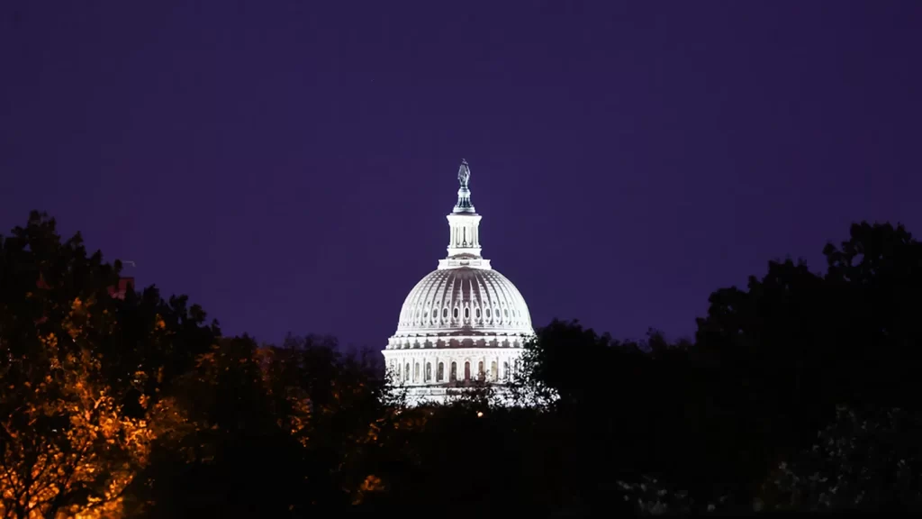 A night view of The Capitol building dome in Washington, D.C., on Oct. 20, 2022.  (Jakub Porzycki/NurPhoto via Getty Images)