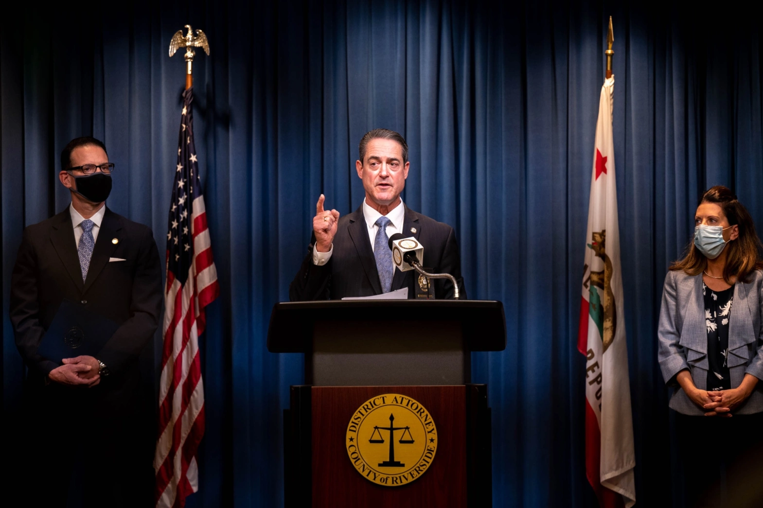 Orange County District Attorney Todd Spitzer speaks during a press conference to promote tougher penalties against fentanyl dealers at the Riverside County District’s Attorney’s Office in Riverside on Wednesday, Jan. 12, 2022. (Photo by Watchara Phomicinda, The Press-Enterprise/SCNG)