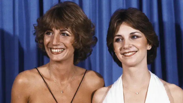 Penny Marshall, left, and Cindy Williams from the comedy series "Laverne and Shirley" appear at the Emmy Awards in Los Angeles on Sept. 9, 1979. (AP Images)