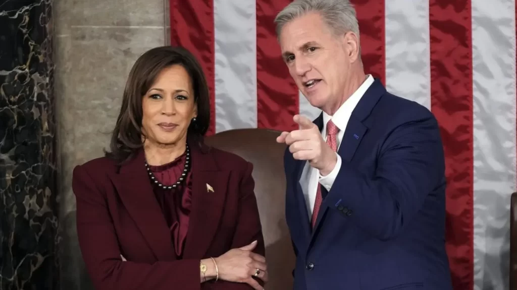 Clowning the old man or us the US People for believing any of this BS.Vice President Kamala Harris talks with House Speaker Kevin McCarthy of Calif., before President Joe Biden arrives to deliver the State of the Union address to a joint session of Congress at the U.S. Capitol, Tuesday, Feb. 7, 2023, in Washington. (AP Photo/Patrick Semansky)