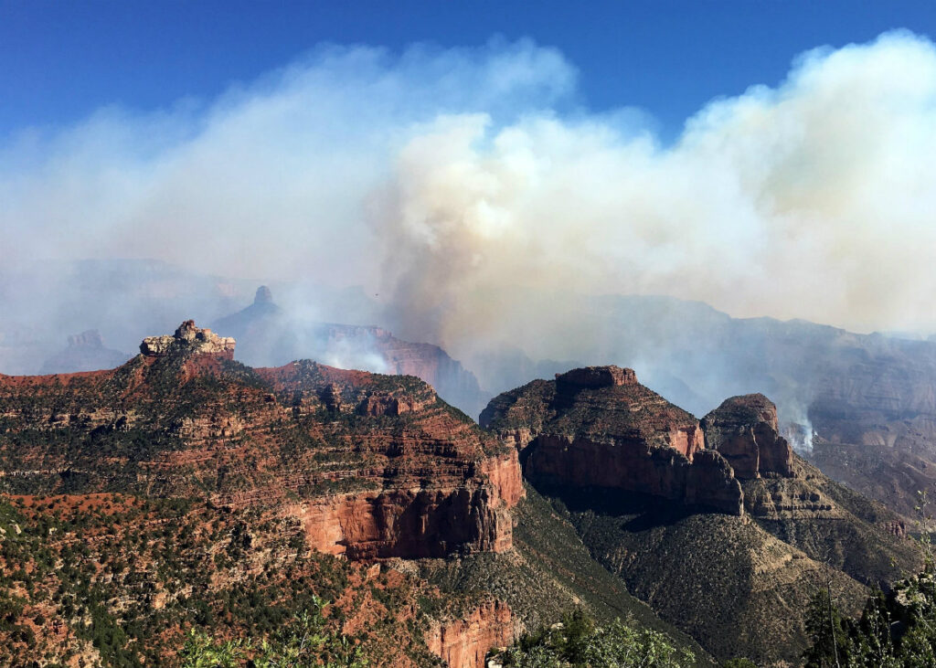 Smoke rises from a fire on the North Rim of the Grand Canyon in 2016. Photo by U.S. Forest Service.