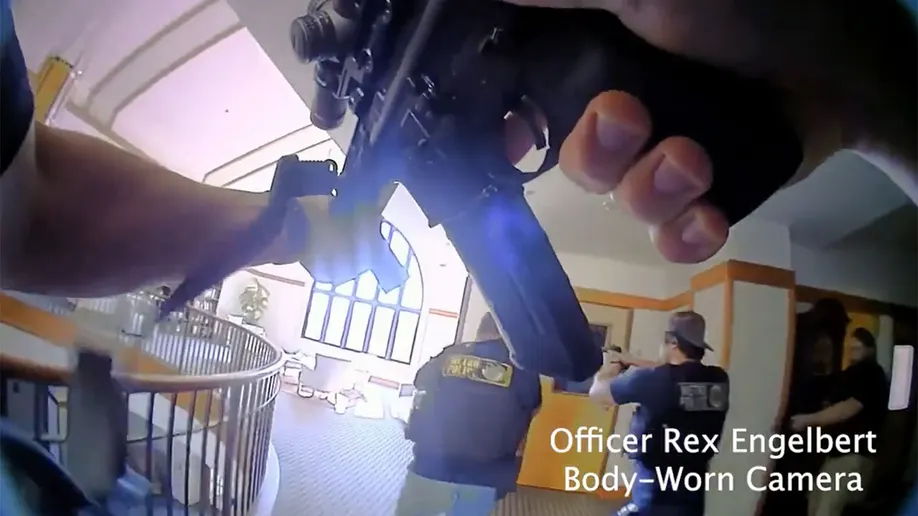 Bodycam footage shows Nashville Police Department officers responding to the Covenant School in Nashville after 28-year-old Audrey Hale opened fire. (Metropolitan Nashville Police Department)