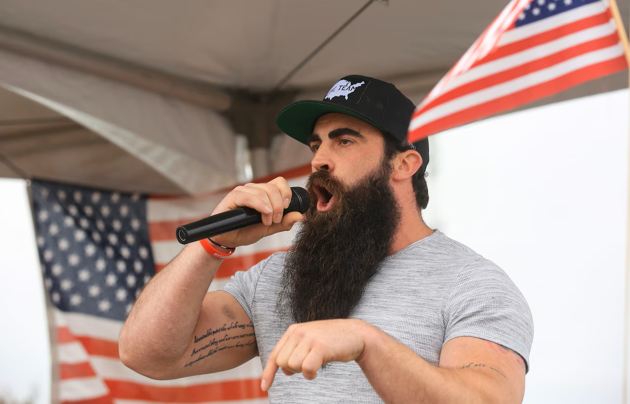 Ian Smith, of Atilis Gym in South Jersey, speaks during a rally to protest the state's coronavirus lockdown orders in Point Pleasant Beach on Monday, May 25, 2020. Smith opened his gym in Bellmawr in defiance of Gov. Phil Murphy's executive orders. Andrew Mills | NJ Advance Media for NJ.com